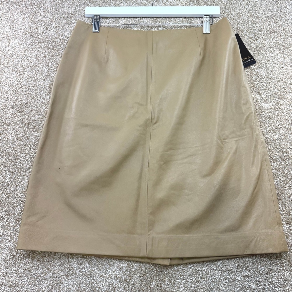 Dana Buchman Womens 12 Lambskin Leather Pencil Skirt Tan VTG Designer Beige Work